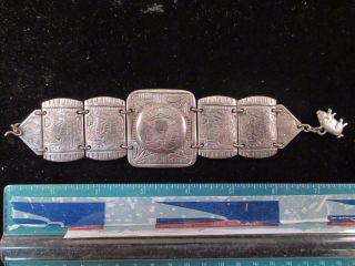 Very Heavy Vintage Sterling / Coin Silver Bracelet Southwest Motif 89 Grams