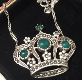 Vintage Jewellery Lovely Sterling Silver Crown Pendant Necklace