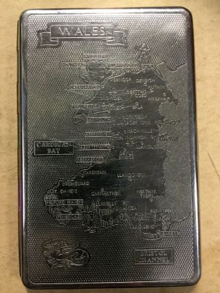 Vintage Metal Cigarette Case Engraved With A Map Of Wales United Kingdom