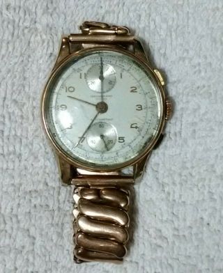 Vintage Mens Chronographe Suisse 18k Solid Gold Watch 14k Solid Band 53.  3g Nr