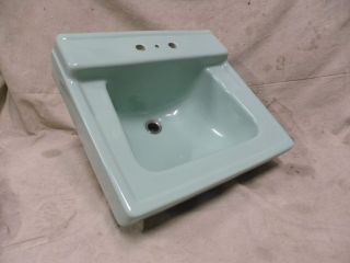 Vtg Modern Eames Era Retro Ceramic Porcelain Pale Jade Green Bathroom Sink (d)