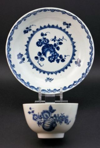 C1780,  Antique 18thc Worcester Porcelain Tea Bowl And Saucer,  Fruit And Wreath