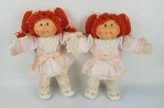 80s 1985 Cabbage Patch Kid Twin Girl Dolls Red Hair Lace Dress Tights Mary Janes 2
