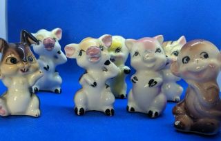 Vintage Porcelain Animals Figurines Made In Japan,  Set Of 7,  Cow,  Cat,  Rabbit,