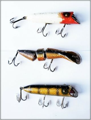 Group Of 3 Heddon 1920s Lures Gamefisher & Bassers