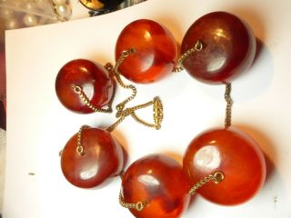 Vintage Faux Amber Beads Necklace On Chain Huge Beads 147.  92g Marbled