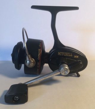 Vintage Garcia Mitchell 308 Black Spinning Fishing Reel Cond. 3