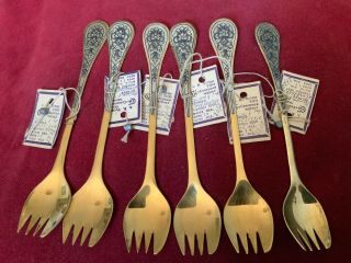 Russian Silver A Set Of 6 Silver Gilt And Niello Russian Tea Spoons With Labels