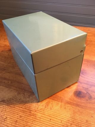 Vintage Ohio Art Co.  Green Metal Recipe Box 4 X 6,  Industrial Style Tin File Box