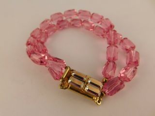 Pink Faceted Crystal Double Strand Bead Bracelet Artisan Handcrafted Vintage