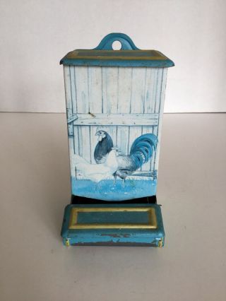 Vintage Metal Wall Mount Match Holder Chickens Hen Rooster