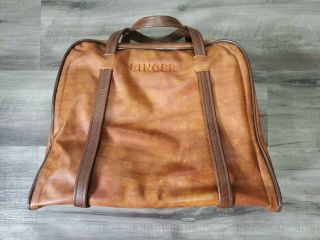 Vintage Singer Sewing Machine Travel Vinyl Carry Case Storage Bag Brown Leather