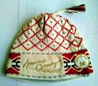 Vintage Fis Ski World Cup Knit Hat Americas Opening 1996 Park City Utah Merkley