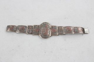 Vintage.  925 Siam Silver Panel Bracelet W/ Gold Plated Highlighted Panels (35g)