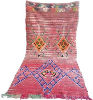 Vintage Rug Boucherwit Tribal Authentic Moroccan Berber Handmade 7.  8 Ft X 3.  4 Ft