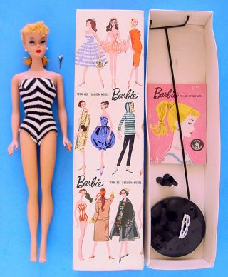 1960 High Color Blonde Ponytail Barbie Doll 850 Boxed W 2 Stand Great Hair