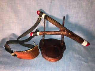 Vintage Souvenir Slingshot Toy - Wood And Leather.  Qualla Cherokee Nc