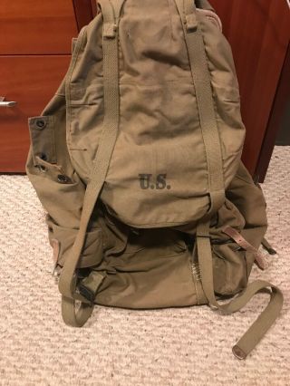 Vintage Ww2 1940s Us Army Military Field Backpack Rucksack Canvas Bag With Frame