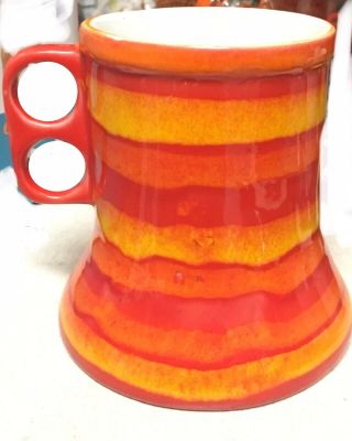 Baldelli Striped Mug Double Finger Hole Red Orange Yellow Vintage Italy Pottery