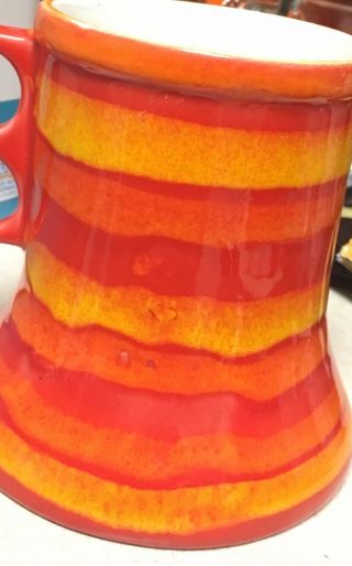 Baldelli Striped Mug Double Finger Hole Red Orange Yellow Vintage Italy Pottery 2