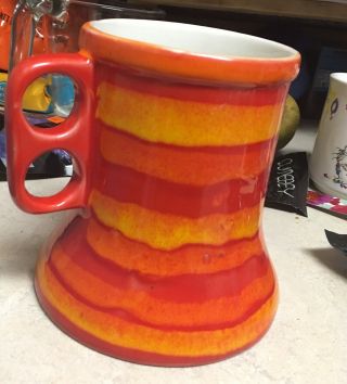 Baldelli Striped Mug Double Finger Hole Red Orange Yellow Vintage Italy Pottery 3