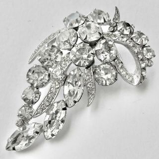 Signed Eisenberg Ice Vintage Crystal Rhinestone Flower Wedding Brooch Pin 809