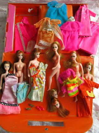 Six Vintage 1970s Topper Dawn Longlocks Glori Dolls Case Clothes And 2 Heads