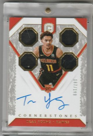 Trae Young 2019 Cornerstones Rc Jersey/auto /199 Card 155 Hawks