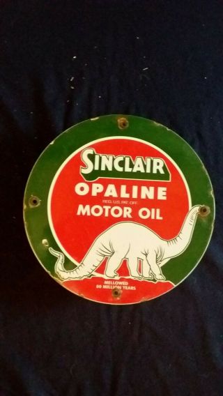 Vintage Sinclair Opaline Gasoline / Motor Oil Porcelain Gas Pump Sign