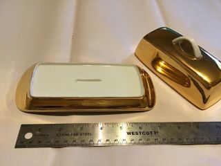 Vintage Gold and White Porcelain 7 inch Covered Butter Dish 2