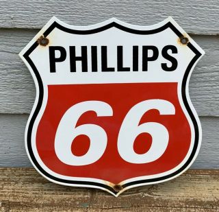 Vintage Phillips 66 Porcelain Shield Sign Gas Station Pump Plate Motor Oil