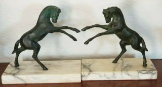 Antique Bronze Horse,  Marble Base Bookends
