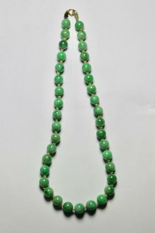 Antique Chinese Late Qing C1900 Green Jade Bead Necklace Colour