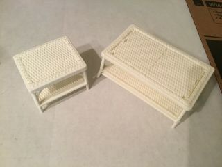 Vintage 1983 Barbie White Wicker Patio Furniture Coffee Table & End Table