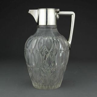Antique German Solid Silver And Cut Glass Claret Jug / Decanter Wilhelm Binder
