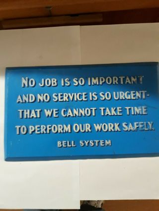 Vintage Telco " Bell System " Safety Wall Plaque 8 " X 13.  5 "