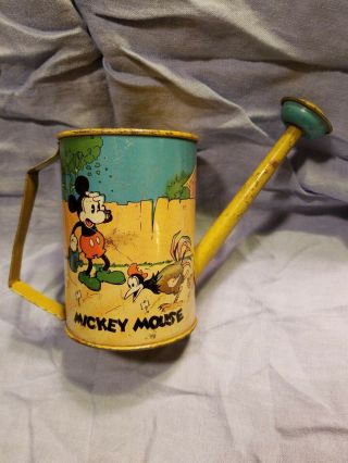 Vintage Wde Mickey Mouse Water Can 1930s Walt Disney Tin Litho Ohio Art