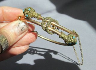 Antique Victorian Etruscan G.  F.  Rose Cut Blue Glass Double Ring Bangle Bracelet