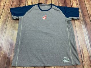 Cleveland Indians Nike Dri - Fit Gray/blue Mlb Baseball Compression Shirt - 2xl