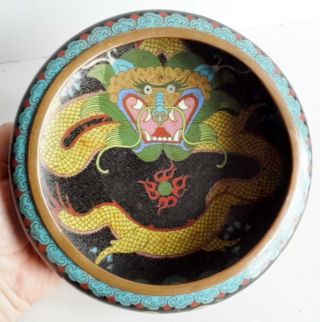 Rare Antique Chinese Cloisonne Bowl - 5 Clawed Imperial Dragon - Character Marks