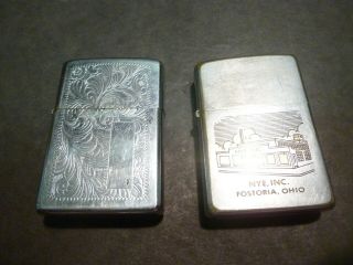 Vintage Zippo Lighters,  One Advertises " Nye Inc.  ",  Other Has " Keith " On.