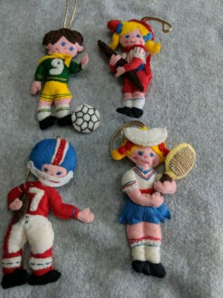 Vintage Handmade Felt Christmas Ornaments Sports Soccer,  Baseball,  Tennis,  Footb