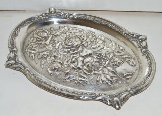 1906 Edwardian Art Nouveau Chester Silver Floral Rose Design Tray