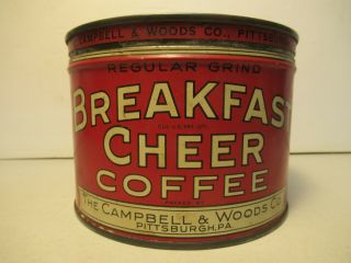 Breakfast Cheer Vintage Coffee Can 1 Lb Old Tin Advertising W Lid Usa Ship