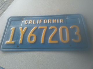 Vintage California Ca License Plate Tag 1y67203i Blue & Yellow