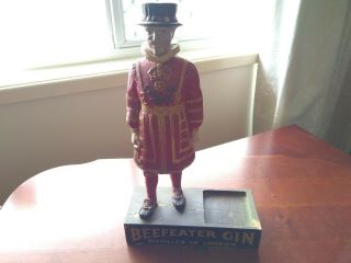 Beefeater Gin - Antique Rubberoid Advertising Bar Figure W/ Wooden Base - 37cm