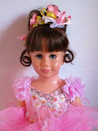 Mattel Chatty Cathy Brunette Pigtail Dark Pink Pageant Dress Talks