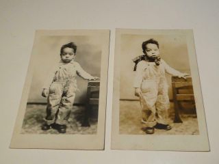 Vintage African American Boy With Pipe & Boy Portrait Postcards