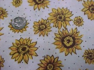 5 Yards Vintage Cotton Quilt Doll Fabric Sunflowers & Dots Estate Sew Craft