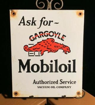 Vintage Mobiloil Gargoyle Porcelain Sign Motorcycles Dealer Service Gas Oil